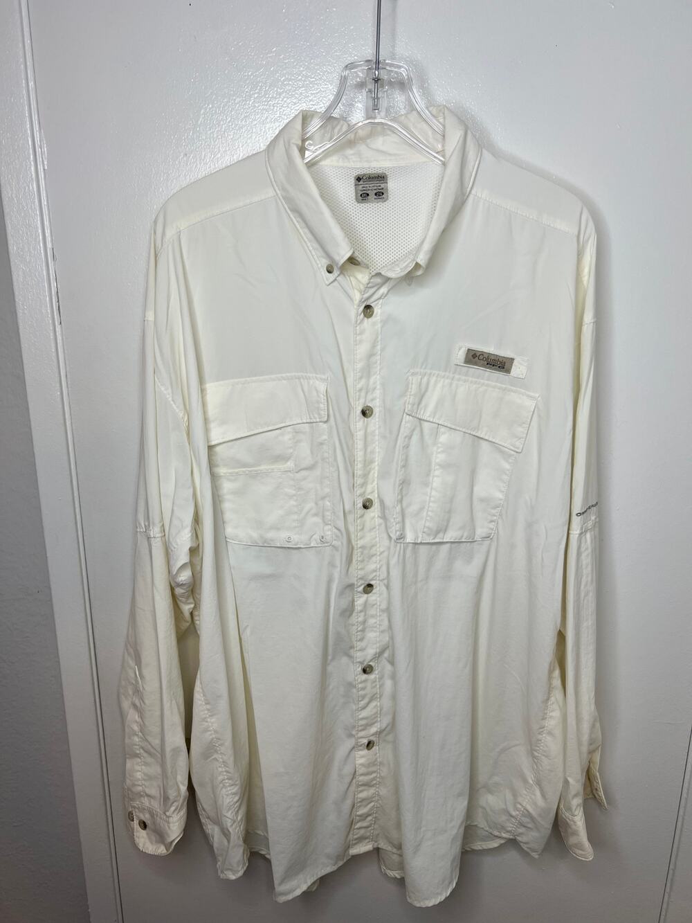 Columbia PFG Men's Omni-Shade Long Sleeve Button Up Shirt Ivory ~ Size XXL